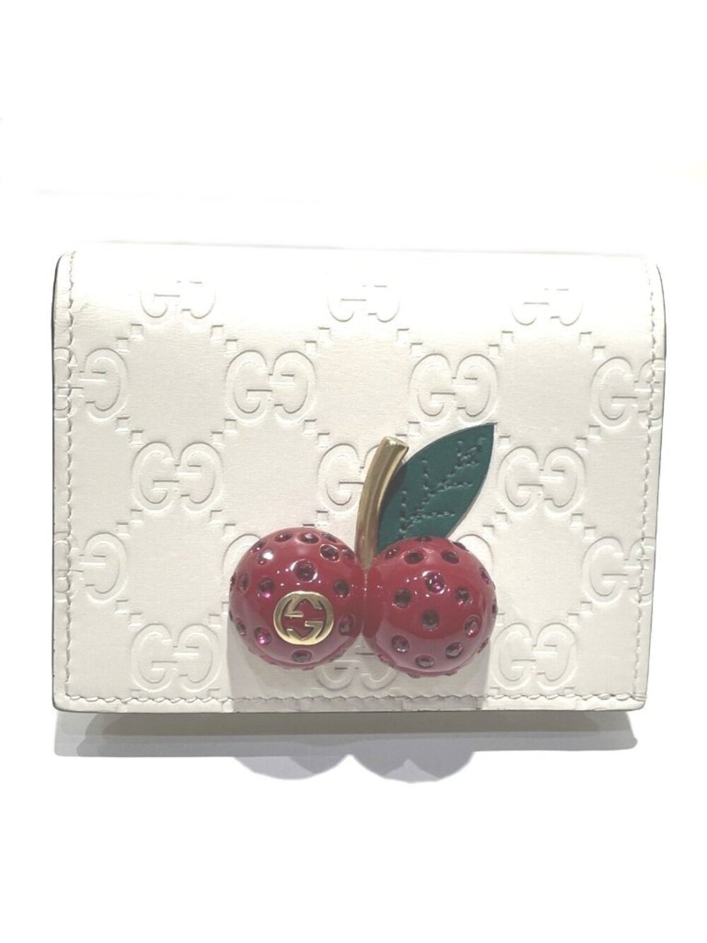 Gucci Cherry Mini Wallet Guccissima Bifold Leather